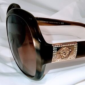 VERSACE Women's Tortoiseshell Sunglasses with Gold & Rhinestone Accents